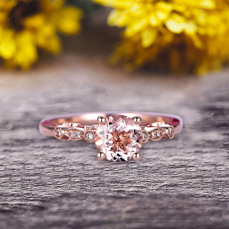 Rose Gold Unique Pear Shaped Pink Morganite Engagement Ring - MollyJewelryUS