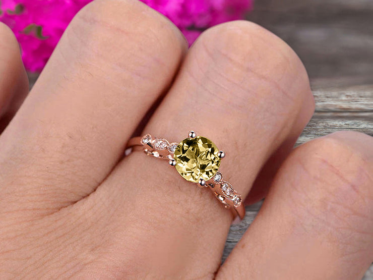 1.25 Carat Round Cut Brilliant Champagne Diamond Moissanite Engagement Ring On 10k Rose Gold Stunning Milgrain
