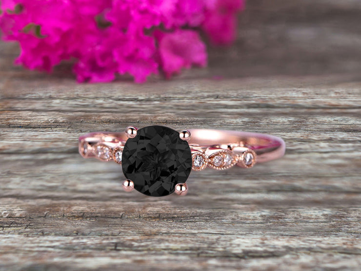 1.25 Carat Round Cut Brilliant Pink Black Diamond Moissanite Engagement Ring On 10k Rose Gold Stunning Milgrain
