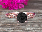 1.25 Carat Round Cut Brilliant Pink Black Diamond Moissanite Engagement Ring On 10k Rose Gold Stunning Milgrain