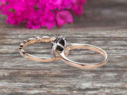 2Pcs Milgrain Pear Shape 1.75 Carat Wedding Ring Set Black Diamond Moissanite Engagement Ring Diamond Matching Band 10k Yellow Gold Anniversary Gift