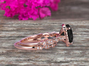 Princess Cut 1.75 Carat Black Diamond Moissanite Engagement Ring Set On 10k Rose Gold Diamond Matching Band Promise Ring Milgrain Anniversary Gift Bridal Ring