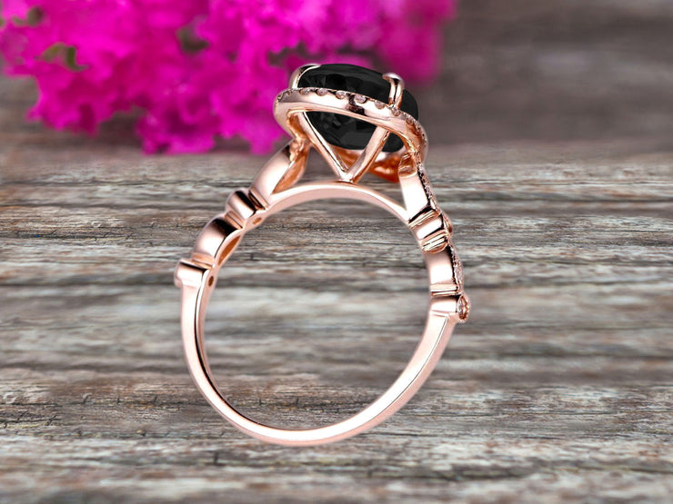1.50 Carat Pear Shape Pink Black Diamond Moissanite Engagement Ring Art Deco Wedding Ring 10k Rose gold Milgrain Anniversary Ring Halo Design