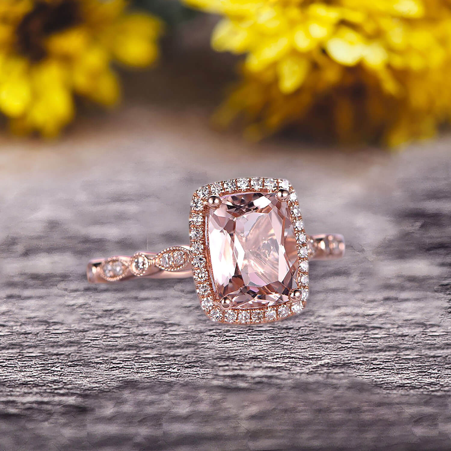 3pcs 6x8mm oval pink morganite engagement ring set solid 14k rose gold –  WILLWORK JEWELRY