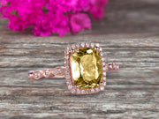 Milgrain Art Deco 1.50 Carat Cushion Cut Champagne Diamond Moissanite Engagement Ring With 10k Rose Gold Shining Sparkling Halo