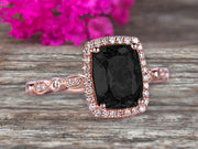 Milgrain Art Deco 1.50 Carat Cushion Cut Black Diamond Moissanite Engagement Ring With 10k Rose Gold Shining Sparkling Halo