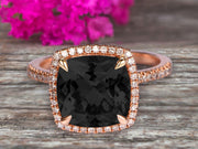 Surprisingly Black Diamond Moissanite Engagement Ring 1.75 Carat Cushion Cut Halo Design 10k Rose Gold Anniversary Ring