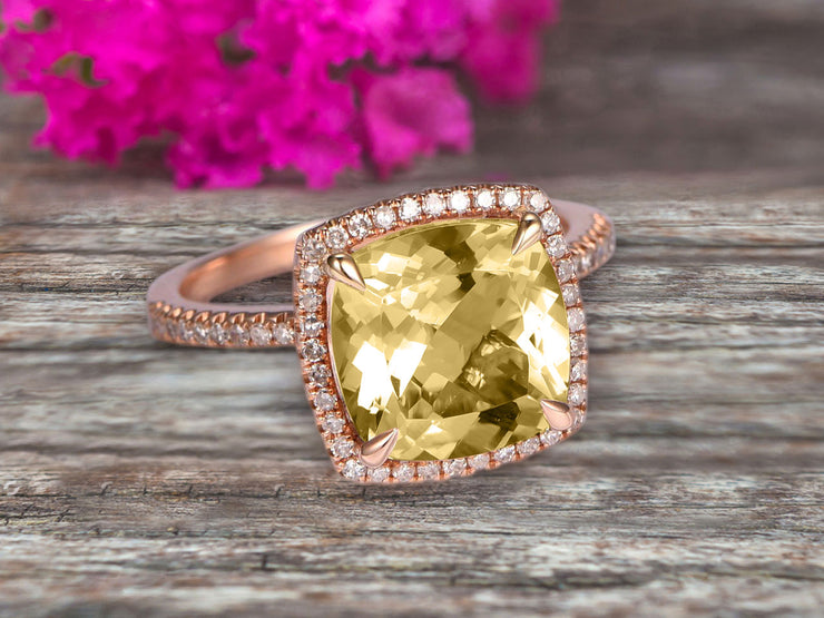 Surprisingly Champagne Diamond Moissanite Engagement Ring 1.75 Carat Cushion Cut Halo Design 10k Rose Gold Anniversary Ring