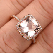 Surprisingly Morganite Engagement Ring 1.75 Carat Cushion Cut Halo Design 10k Rose Gold Anniversary Ring
