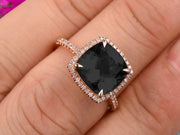 Surprisingly Black Diamond Moissanite Engagement Ring 1.75 Carat Cushion Cut Halo Design 10k Rose Gold Anniversary Ring