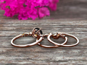 Trio Set Round Cut 1.75 Carat VS Natural Pink Black Diamond Moissanite Engagement Ring Set Milgrain Crown Wedding Band 10k Rose Gold Art Deco