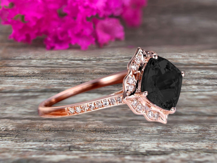 Surprisingly Cushion Cut 1.50 Carat Black Diamond Moissanite Engagement Ring On 10k Rose Gold Unique Look Glaring Staggering Ring