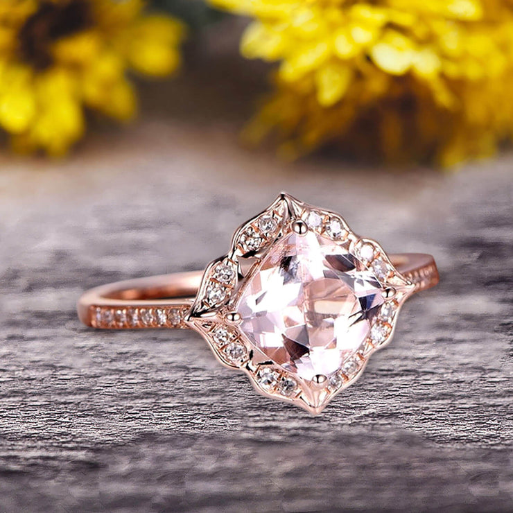 Morganite cushion cut store engagement ring