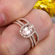 1.75 Carat Oval Cut Morganite Engagement Ring Set On 10k Rose Gold Promise Ring Custom Made Glaring Jewelry Art Deco