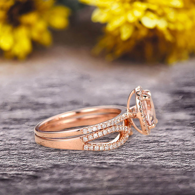 1.75 Carat Oval Cut Morganite Engagement Ring Set On 10k Rose Gold Promise Ring Custom Made Glaring Jewelry Art Deco