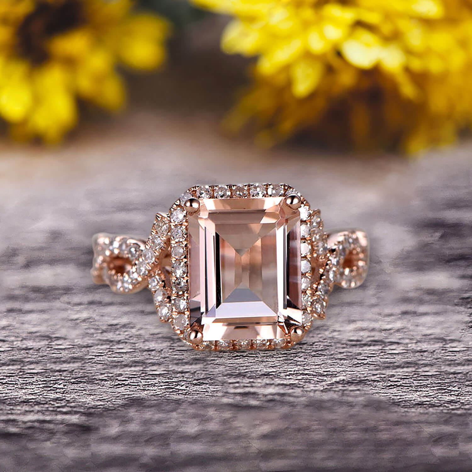 Emerald cut diamond engagement ring in rose gold