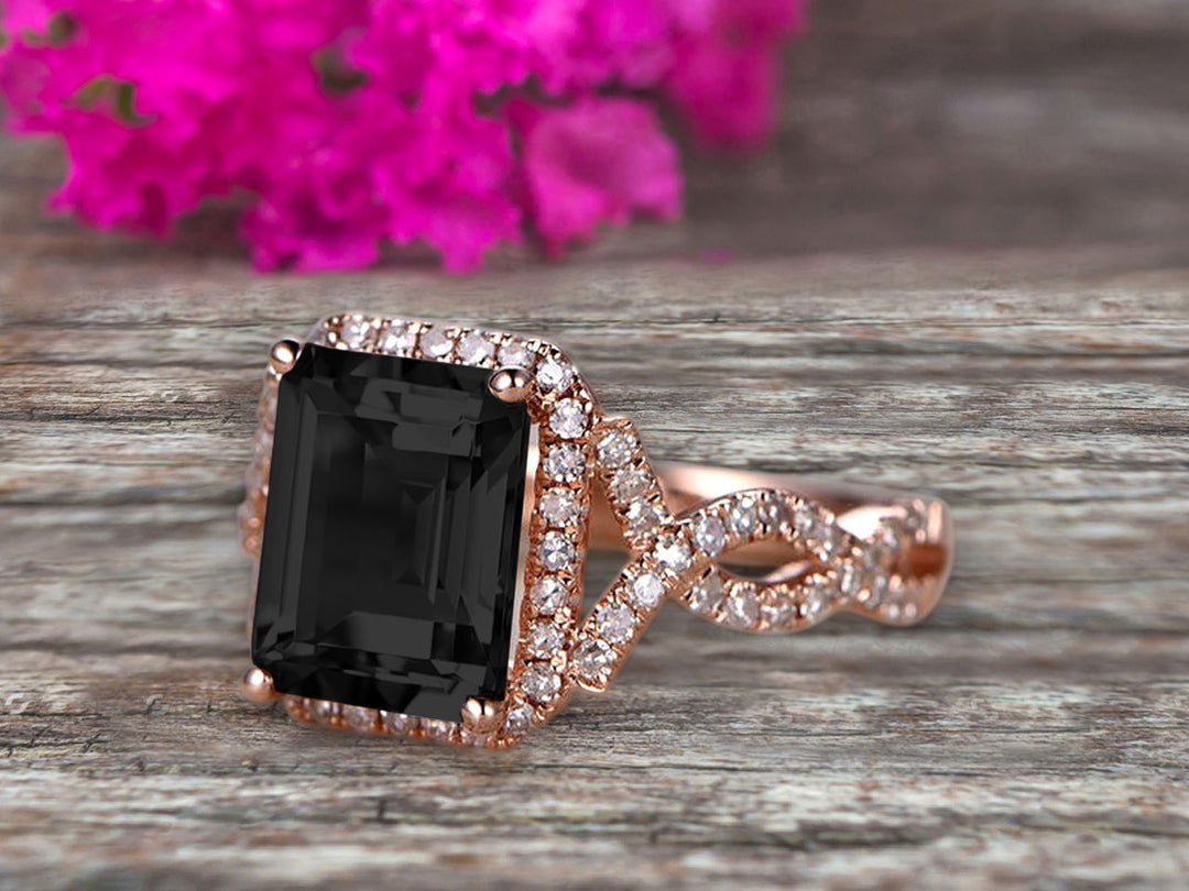 Black diamond rose gold ring on sale