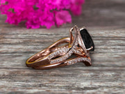 2 Carat Pear Shape Natural Pink Black Diamond Moissanite Ring Set On 10k Rose Gold Halo Bridal Ring Promise Ring Twisted Across Design Halo Milgrain Art Deco
