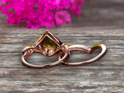 3 Carat Pear Shape Champagne Diamond Moissanite Ring Set On 10k Rose Gold Halo Bridal Ring Promise Ring Twisted Across Design Halo Milgrain Art Deco