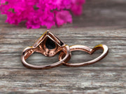 3 Carat Pear Shape Natural Pink Black Diamond Moissanite Ring Set On 10k Rose Gold Halo Bridal Ring Promise Ring Twisted Across Design Halo Milgrain Art Deco