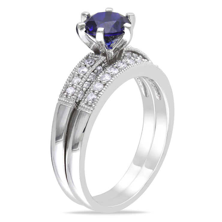 Inexpensive 1 Carat Sapphire and Moissanite Diamond Wedding Set for Her