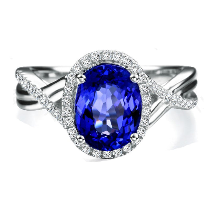 Inexpensive 1.50 Carat Blue Sapphire and Moissanite Diamond Infinity Engagement Ring in White Gold