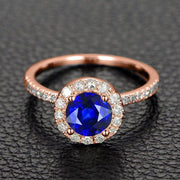 1.25 Carat Blue Sapphire and Moissanite Diamond Engagement Ring in 10k Rose Gold for Women on Sale