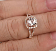 Sale 1.25 carat Halo Morgnaite Engagement Ring with Diamonds in 10k Rose Gold for Women
