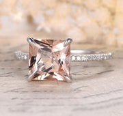 Sale 1.25 Carat Peach Pink Morganite (princess cut Morganite) and Diamond Engagement Ring 