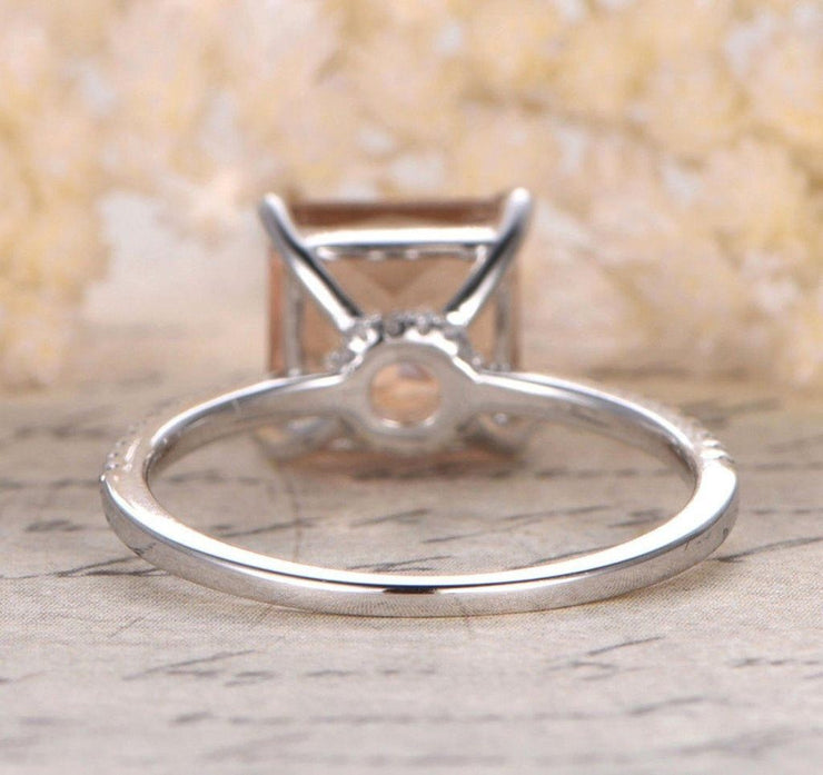 Sale 1.25 Carat Peach Pink Morganite (princess cut Morganite) and Diamond Engagement Ring in 10k White Gold