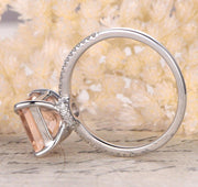 Sale 1.25 Carat Peach Pink Morganite (princess cut Morganite) and Diamond Engagement Ring 