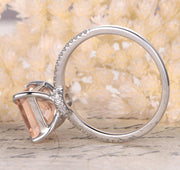 Sale 1.25 Carat Peach Pink Morganite (princess cut Morganite) and Diamond Engagement Ring in 10k White Gold