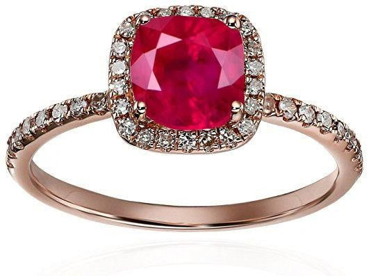 1.25 Carat Ruby and Moissanite Diamond Engagement Ring in 10k Rose Gold for Women on Sale