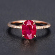 1.25 Carat Red Ruby and Moissanite Diamond Engagement Ring in 10k Rose Gold for her