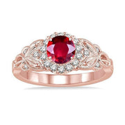 Handmade 1.25 Carat Red Ruby and Moissanite Diamond Engagement Ring in 10k Rose Gold for Women
