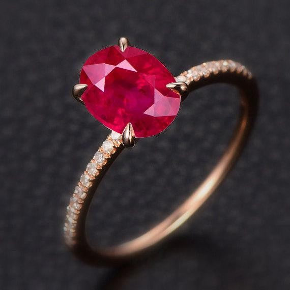 1.25 ct Red Ruby and Moissanite Diamond Engagement Ring in 10k Rose Gold for Women on Sale