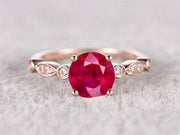 1.25 ct Red Ruby and Moissanite Diamond Engagement Ring in 10k Rose Gold for her