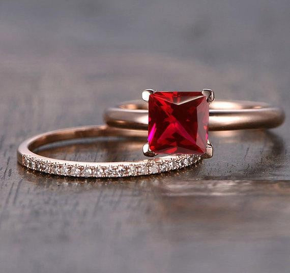 Princess cut ruby and diamond ring Clearance