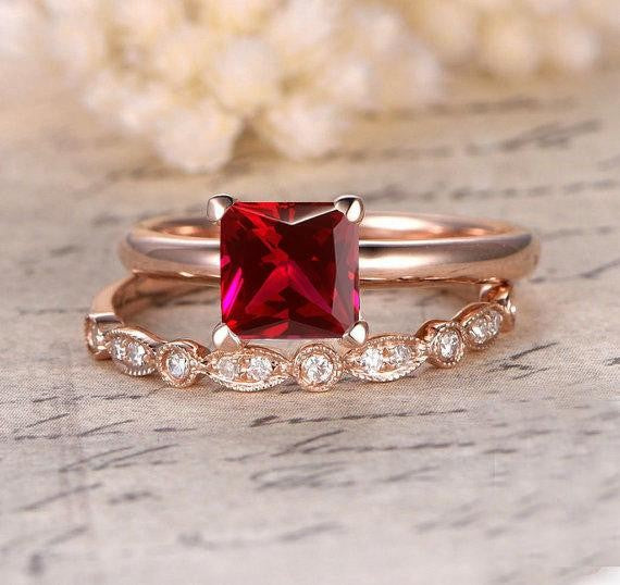 14k Ruby Baguette and Diamond Stackable Wedding Ring – FERKOS FJ