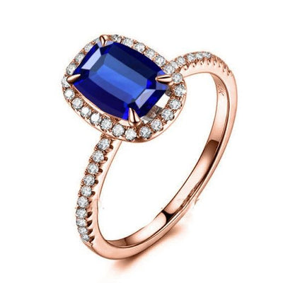 1.50 Carat Blue Sapphire and Moissanite Diamond Engagement Ring in 10k Rose Gold for Women on Sale