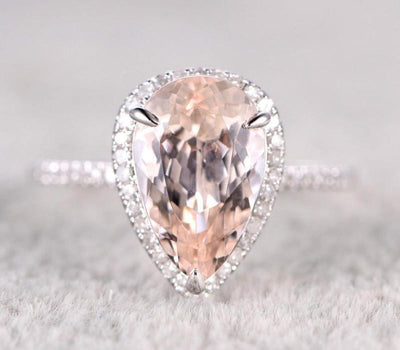Sale 1.50 carat Morganite and Diamond Halo Engagement Ring in 10k White Gold for Women