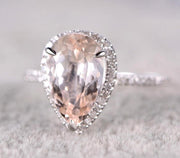 Sale 1.50 carat Morganite and Diamond Halo Engagement Ring in 10k White Gold for Women