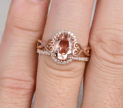 1.50 carat Morganite & Diamond Wedding Bridal Ring Set in 10k Rose Gold One Engagement Ring & Wedding Band