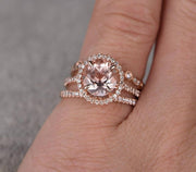 Sale 2 carat Morganite Ring Set in 10k Rose Gold with One Engagement Ring and 2 Wedding Bands