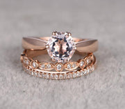 2 carat Morganite Ring with Diamond Trio Ring Set with 1 Engagement Ring and 2 Wedding Bands