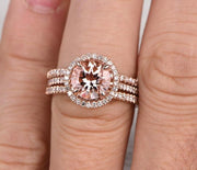 2 carat Morganite and Diamond Trio Ring Set in 10k Rose Gold with One Engagement Ring and 2 Wedding Bands