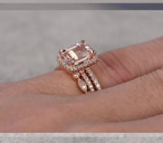 2 carat Morganite Ring with Diamonds with One Engagement Ring and 2 Wedding Bands