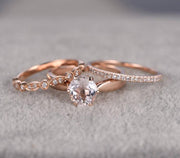 2 carat Morganite Ring with Diamond Trio Ring Set with 1 Engagement Ring and 2 Wedding Bands