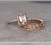2 carat Morganite Ring with Diamonds with One Engagement Ring and 2 Wedding Bands