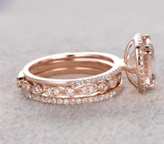 2.00 carat Morganite Trio Wedding Bridal Ring Set with Diamonds on 10k Rose Gold One Engagement Ring & 2 Wedding Bands